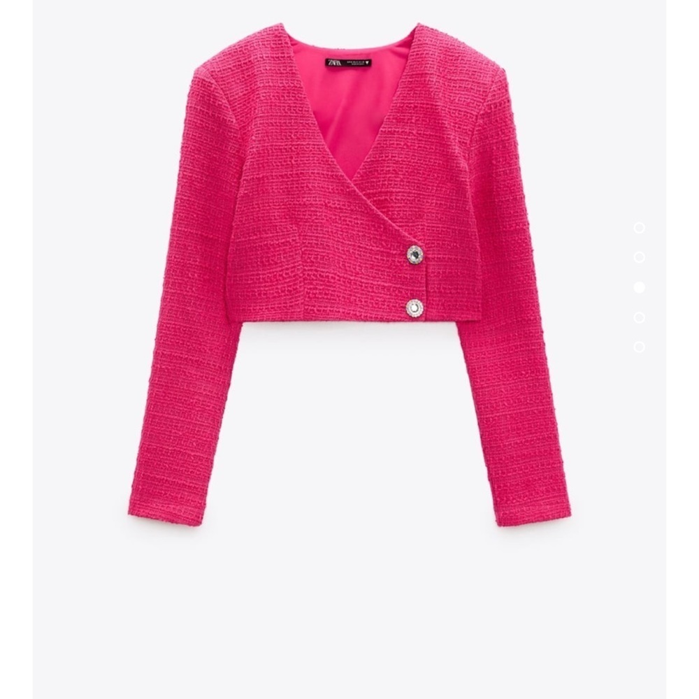 Zara Hot Pink Cropped Tweed Blazer